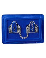 Nickel Tallis Clips with Luchos Design and Blue Enamel