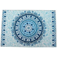 Challah Board / Serving Tray Tempered Glass Blue Circular Floral Pattern