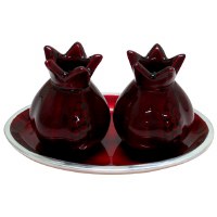 Aluminum Candlesticks Pomegranate Shaped Bordeaux Enamel with Tray