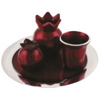 Havdallah Set Pomegranate Shaped Burgundy and Silver Colored Aluminum with Tray