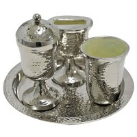 Havdallah Set Silver Colored Hammered Aluminum with Tray