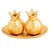 Aluminum Candlesticks Pomegranate Shape Gold 3.5" with Tray