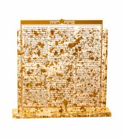 Birchas Hamazon Lucite Cards Gold Set of 8 in Gold Flakes Lucite Base Holder