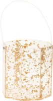 Lucite Ice Bucket Hexagon Shape Flakes Design Gold 5.5"
