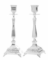 Candlesticks Silver Plated Enhanced Diamond Design Square Base 14"