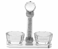 Crystal Salt and Pepper Dish Crushed Stone Pillar 10"