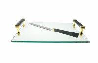 Glass Challah Tray with Gray Marble Handles and Knife