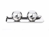 Set of 2 Stainless Steel Tea Light Candle Holders on Tray