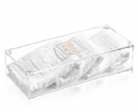 Lucite Towel Box Gold Pesach Die Cut with 3 Embossed Pesach Towels White