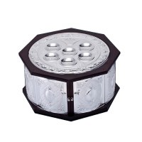 Hazorfim 3-Tier Seder Plate Wood and Silver Diamond and Floral Design