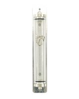 Mezuzah Transparent Silver Shin and Silver Casing 20cm