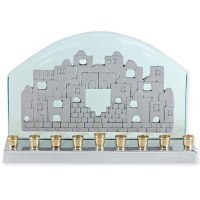 Jerusalem Scene Glass Candle Menorah