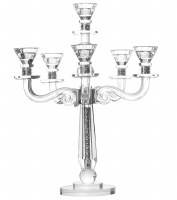 Crystal Candelabra 6 Branch Silver Stones in Stem 2 Tier Base 17.5"