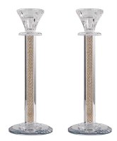 Crystal Candlesticks Inner Net in Stems Diamond Design Gold 10.25"