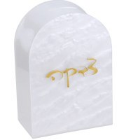 Lucite Tzedaka Box Dome Shape Pearl Hebrew Gold Text