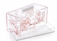 Lucite Rectangle Cake Dome Cherry Blossom Design Small Size Pink 10"