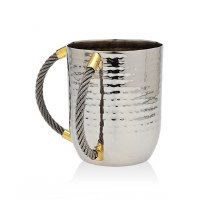 Hammered Metal Wash Cup Silver Color Cable Design Handles