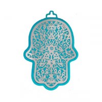 Yair Emanuel Metal Hamsa Wall Hanging Pomegranate Design Small Turquoise 3"