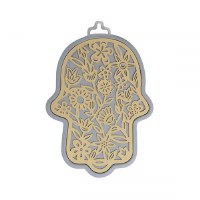 Yair Emanuel Metal Hamsa Wall Hanging Flowers Design Small Gold 3"