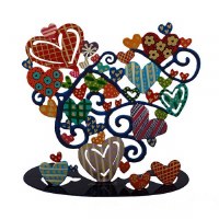 Yair Emanuel Standing Metal Artwork Large Size Hand Painted Colorful Hearts Design 7.8"