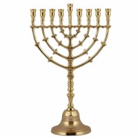 Yair Emanuel Candle Menorah Classic Style Leaves Design Bronze 10" H