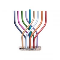 Yair Emanuel Aluminum Menorah Flame Design Multicolor 12"
