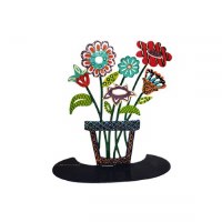 Yair Emanuel Standing Metal Artwork Large Size Hand Painted Colorful Flowers in Flower Pot Design