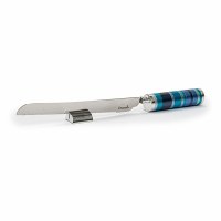 Yair Emanuel Challah Knife Serrated Blade Rings Design with Salt Shaker Blue