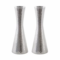 Yair Emanuel Hammered Candlesticks Cone Shaped Large Size Silver 8.5"
