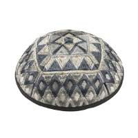Yair Emanuel Full Embroidered Kippah Square Design Silver