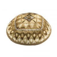 Yair Emanuel Full Embroidered Kippah Square Design Gold