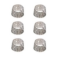 Yair Emanuel Anodized Aluminum Napkin Rings Laser Cut Pomegranate Design Silver 6 Count
