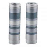 Yair Emanuel Aluminum Candlesticks Cylinder Shape Small Size Full Rings Design Gray