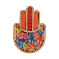 Yair Emanuel Wooden Hamsa Two Layers Flower Design 9"