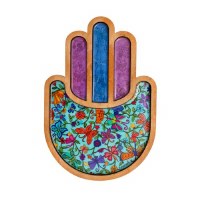Yair Emanuel Wooden Hamsa Two Layers Butterflies Design 9"