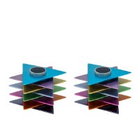 Yair Emanuel Metal Candlesticks 2 Piece Set Magen David Design Multicolor 3" x 2"