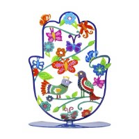 Yair Emanuel Standing Hamsa Small Size Hand Painted Colorful Birds Design 4"