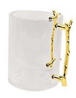 Lucite Round Wash Cup Gold Tree Branch Handles 5"