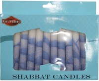 Shabbos Candles Handcrafted Tri Color Design Tree Blue 5.5" 12 Count