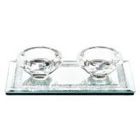 Crystal Candlesticks with Mirror Base Crushed Glass Design