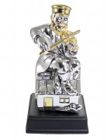 Silver Colored Polyresin Figurine Hassidic Man Sitting on Stage "Fiddler on the Roof"