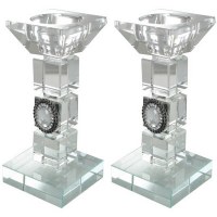 Crystal Candlesticks Pair of 2 with Mother of Pearl Charm