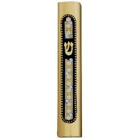 Aluminum Gold Matte Mezuzah Case Jeweled Design with Gold Shin - 7 cm