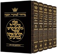 Artscroll Machzorim Hebrew with Hebrew Instructions 5 Volume Slipcased Set Full Size Alligator Leather Ashkenaz