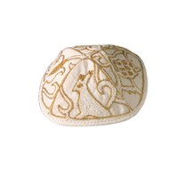 Yair Emanuel Hand Embroidered Kippah - Gold Flowers