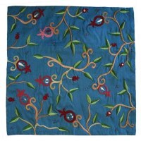 Yair Emanuel Embroidered Pillow Cover - Blue Branches and Pomegranates