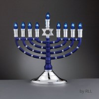 Electric Menorah Blue & Silver Premium with Blue Bulbs