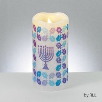 Chanukah LED Flameless Candle Pillar Designed with Dreidle and Menorah Decoration