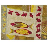 Yair Emanuel Judaica Gold Two Fish Raw Silk Applique'd Challah Cover