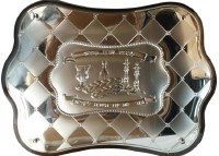 Challah Board Wood and Silver Chess Design